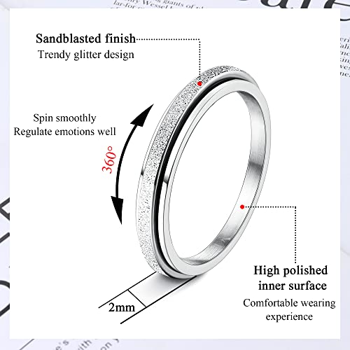 Diamday Titanium Steel Fidget Ring for Anxiety - 2mm/4mm Spinner Ring for Women Men - Sandblast Finish