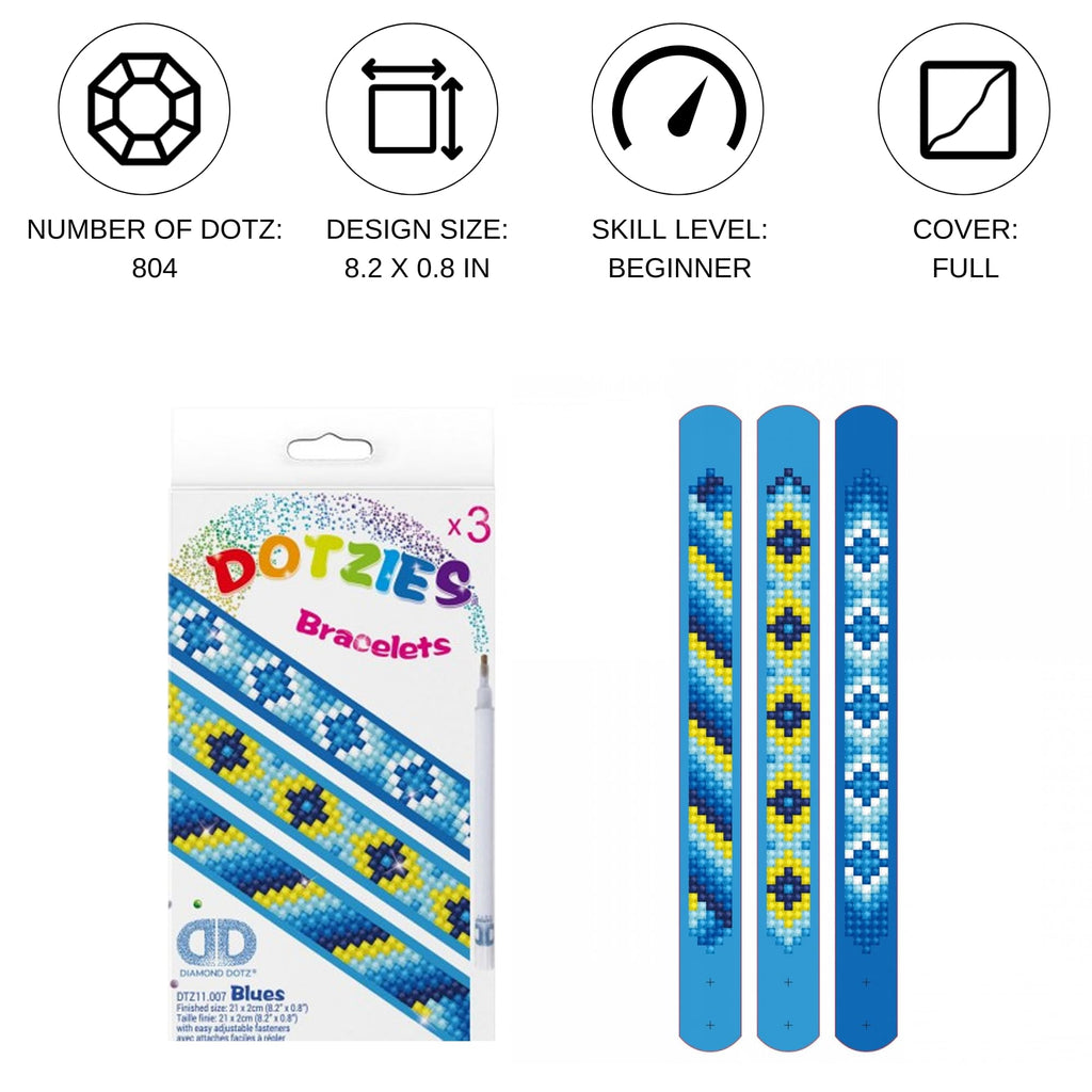 Diamond Dotz Dotzies Blues Diamond Painting Bracelet Kit – 3 Bracelets with Gemstones