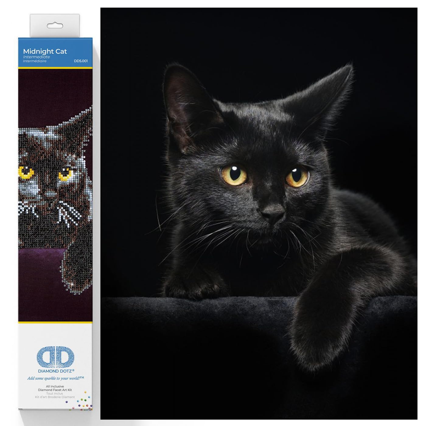 DIAMOND DOTZ Midnight Cat Diamond Art Kit – Partial Drill Round Dotz, 14x11 Inch Canvas for Adults