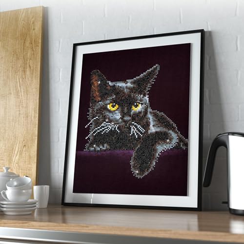 DIAMOND DOTZ Midnight Cat Diamond Art Kit – Partial Drill Round Dotz, 14x11 Inch Canvas for Adults