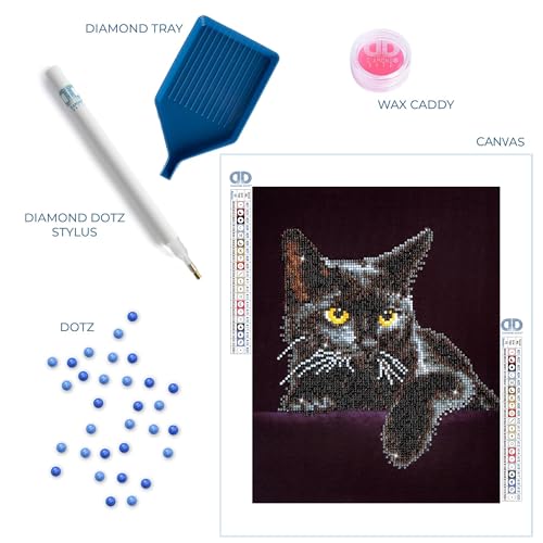 DIAMOND DOTZ Midnight Cat Diamond Art Kit – Partial Drill Round Dotz, 14x11 Inch Canvas for Adults
