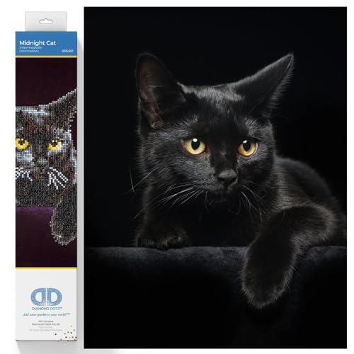 DIAMOND DOTZ Midnight Cat Diamond Art Kit – Partial Drill Round Dotz, 14x11 Inch Canvas for Adults