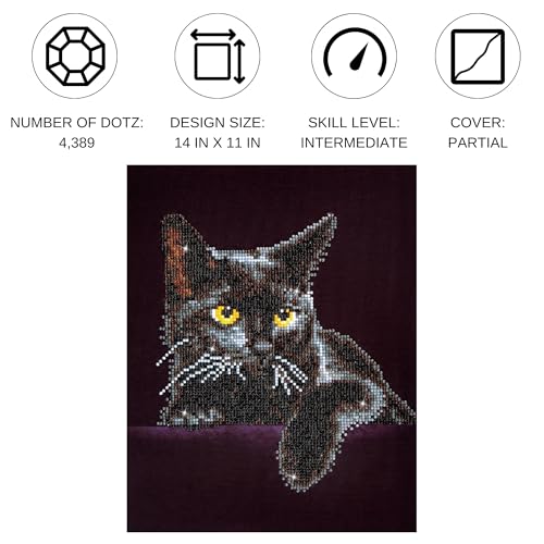 DIAMOND DOTZ Midnight Cat Diamond Art Kit – Partial Drill Round Dotz, 14x11 Inch Canvas for Adults