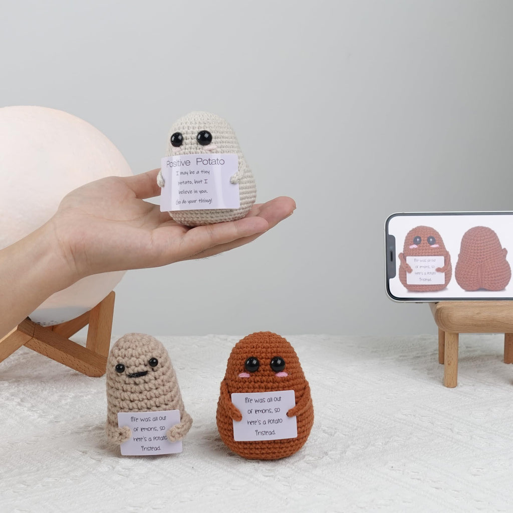 DICHA Positive Potato - Handmade Crochet Emotional Support Plush for Gifts and Decor, Beige