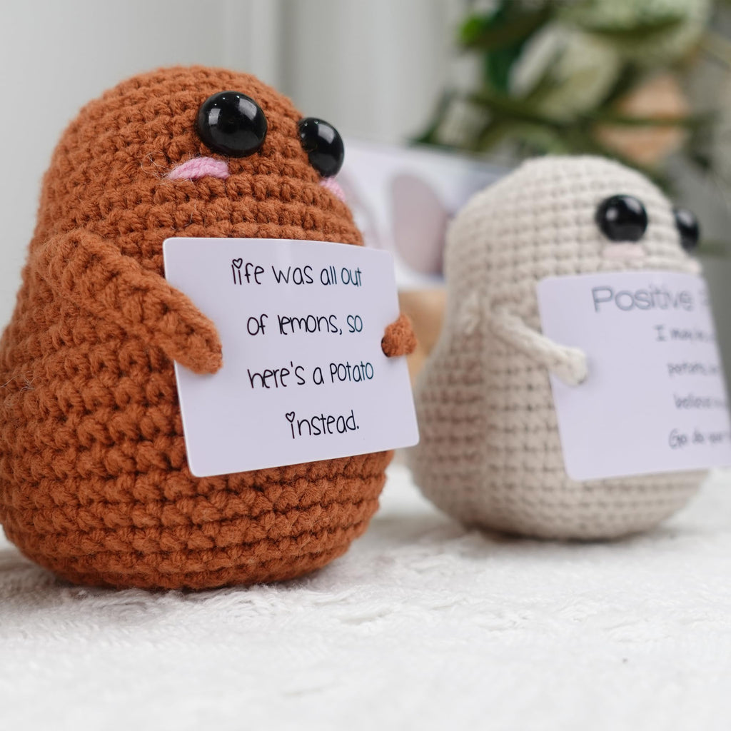 DICHA Positive Potato - Handmade Crochet Emotional Support Plush for Gifts and Decor, Beige