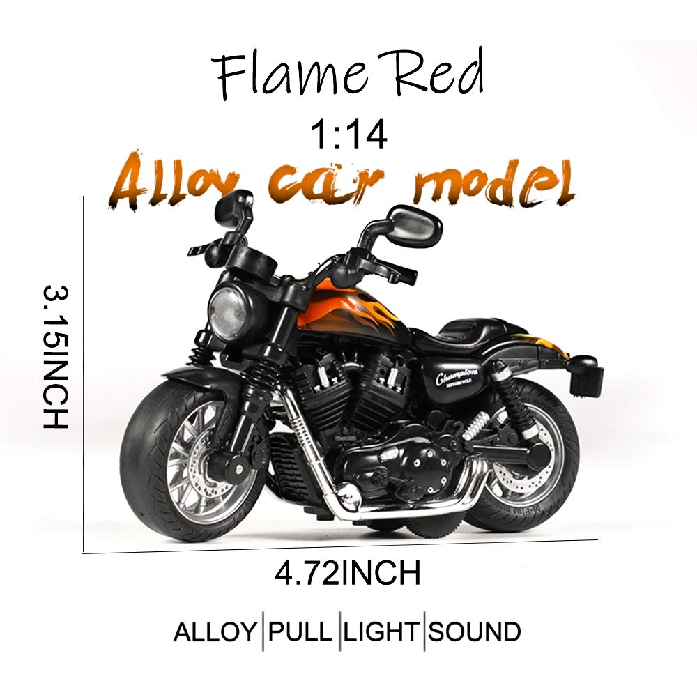 Die-Cast Pull Back Motorcycle Toy with Lights and Sounds - Black, for Kids Ages 3-8