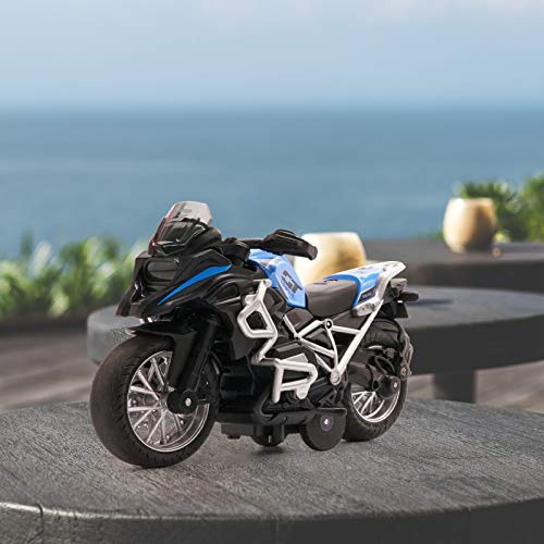 Diecast Motorcycle Toy - Pull Back with Sound and Light, for Boys 3-9 (Blue)