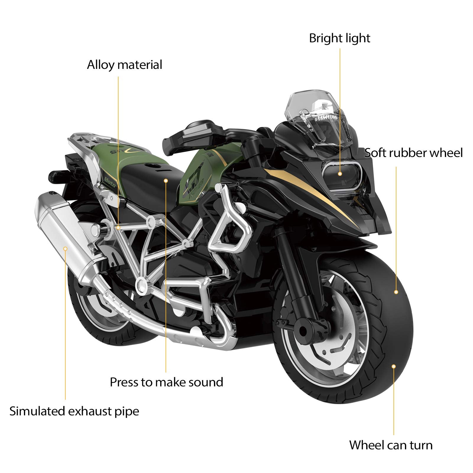Diecast Motorcycle Toy - Pull Back with Sound and Light, for Boys 3-9 (Blue)