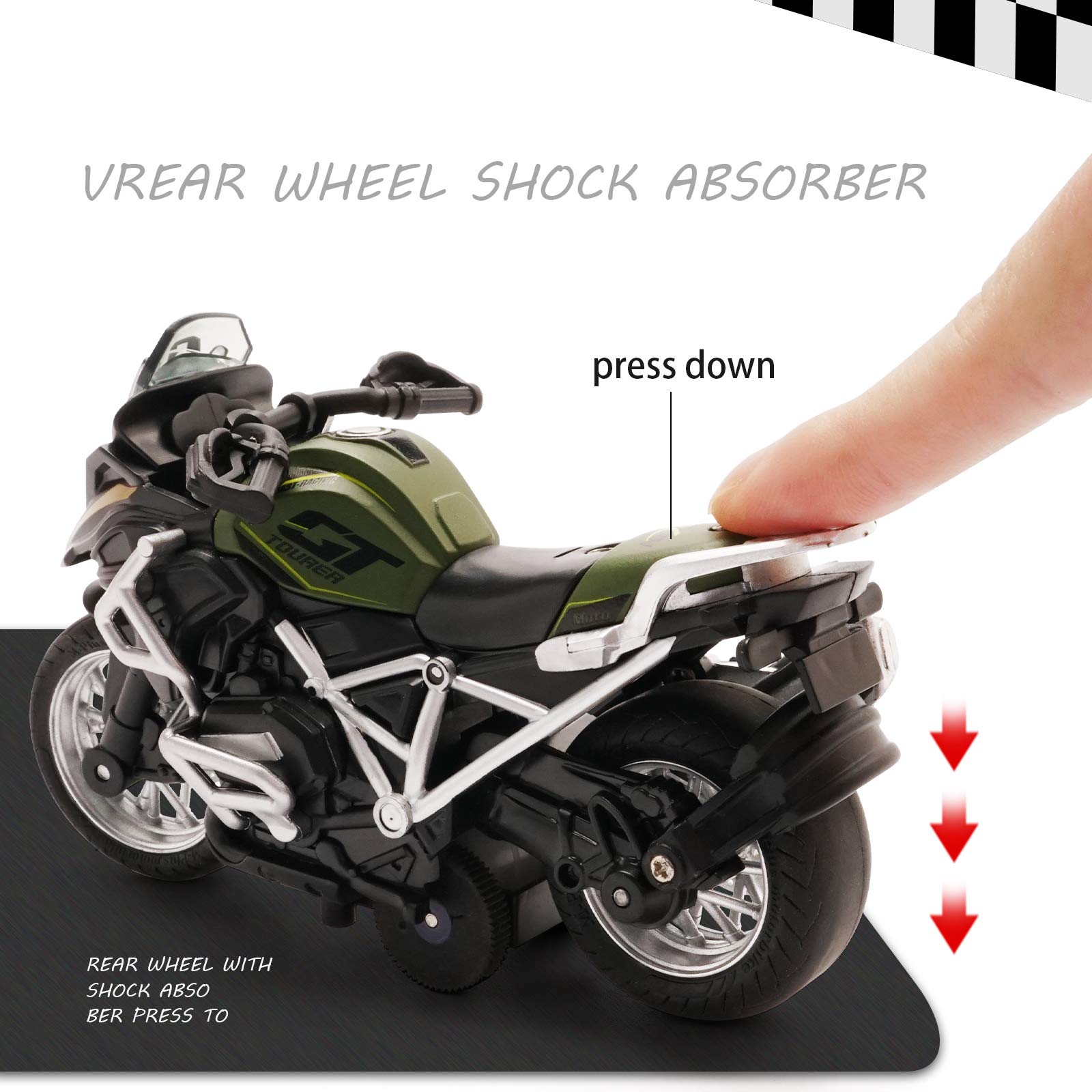 Diecast Motorcycle Toy - Pull Back with Sound and Light, for Boys 3-9 (Blue)