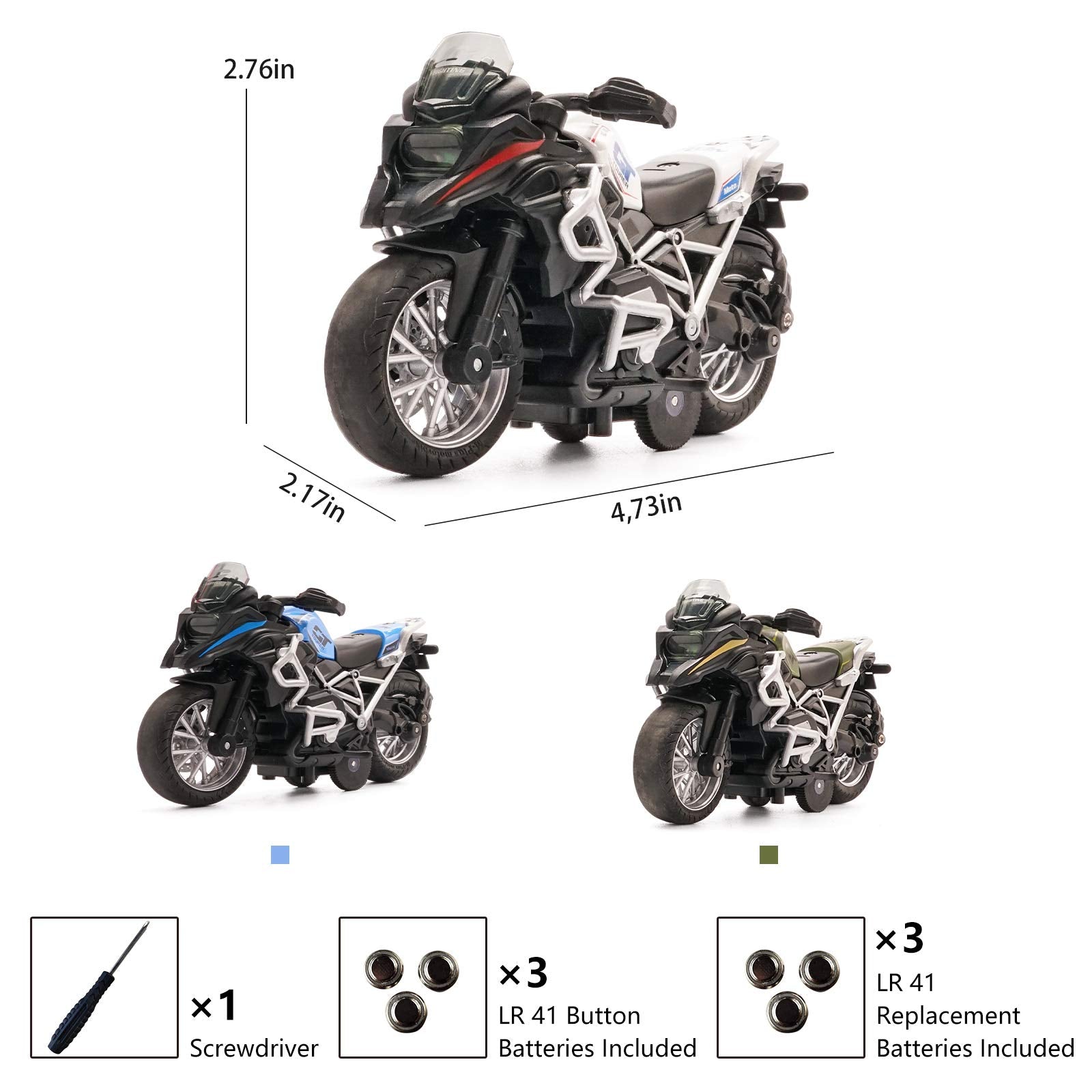 Diecast Motorcycle Toy - Pull Back with Sound and Light, for Boys 3-9 (Blue)