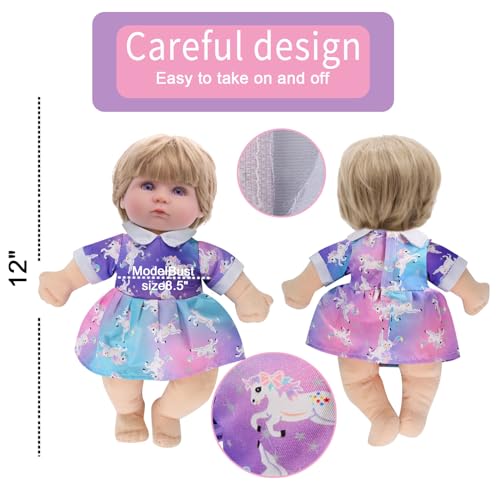 Digabi 6-Piece Doll Clothes Set for 12-Inch Dolls – Dress and Pajama Outfits with Velcro Closure