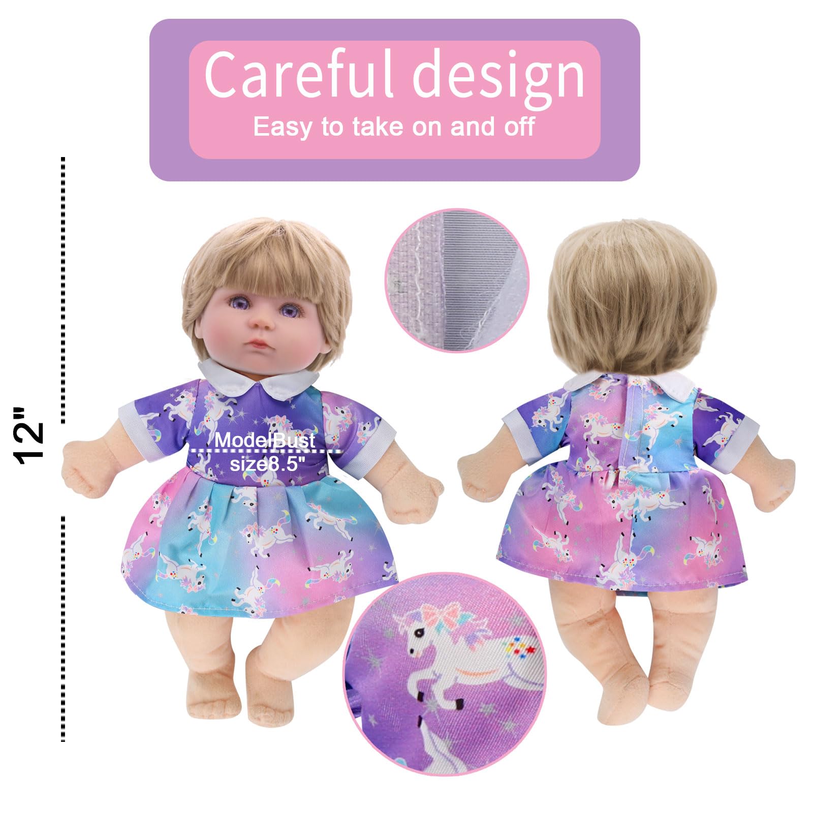 Digabi 6-Piece Doll Clothes Set for 12-Inch Dolls – Dress and Pajama Outfits with Velcro Closure