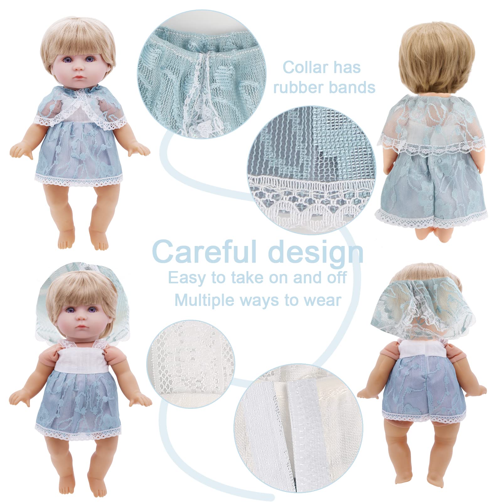 Digabi 8-Piece Doll Clothes Set for 12 Inch Dolls - 6 Complete Outfits Including Dresses, Pajamas, Cloak & More