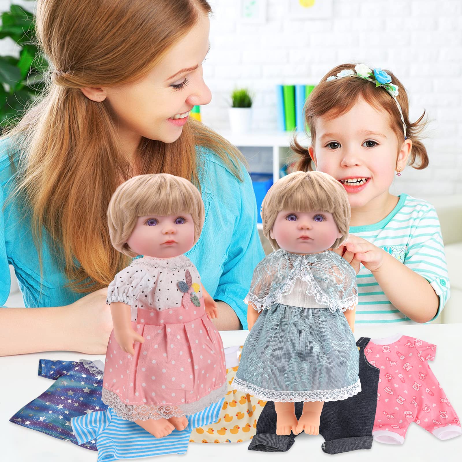 Digabi 8-Piece Doll Clothes Set for 12 Inch Dolls - 6 Complete Outfits Including Dresses, Pajamas, Cloak & More