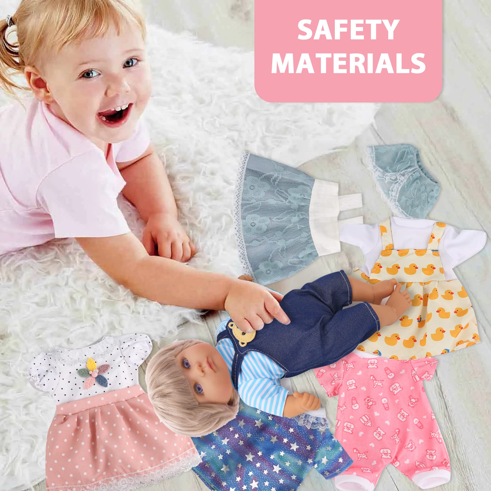 Digabi 8-Piece Doll Clothes Set for 12 Inch Dolls - 6 Complete Outfits Including Dresses, Pajamas, Cloak & More