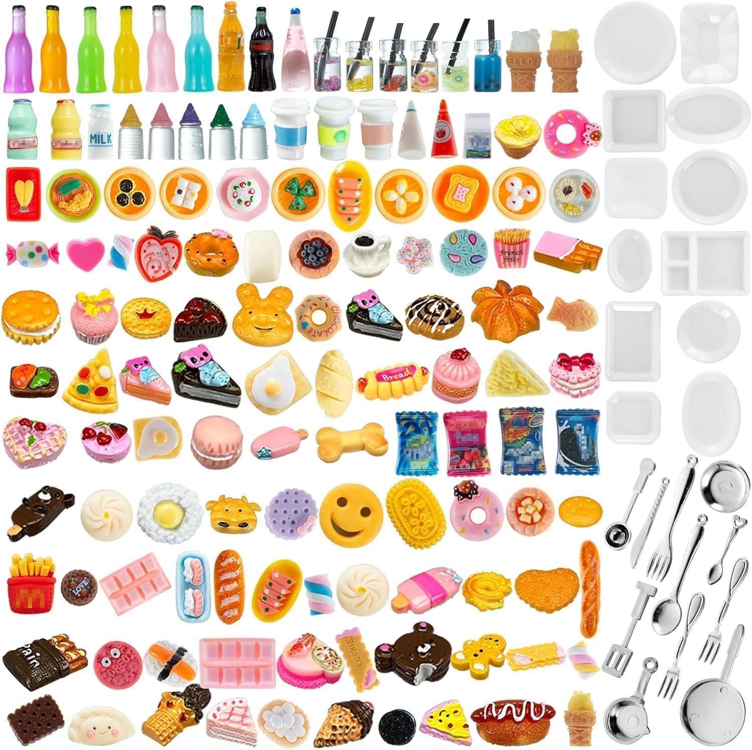 Diinokiy 150-Piece Miniature Food & Drinks Set – Resin Dollhouse Accessories for Pretend Play (1:12 Scale)