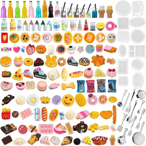 Diinokiy 150-Piece Miniature Food & Drinks Set – Resin Dollhouse Accessories for Pretend Play (1:12 Scale)