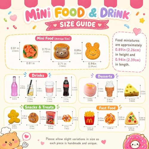 Diinokiy 150-Piece Miniature Food & Drinks Set – Resin Dollhouse Accessories for Pretend Play (1:12 Scale)