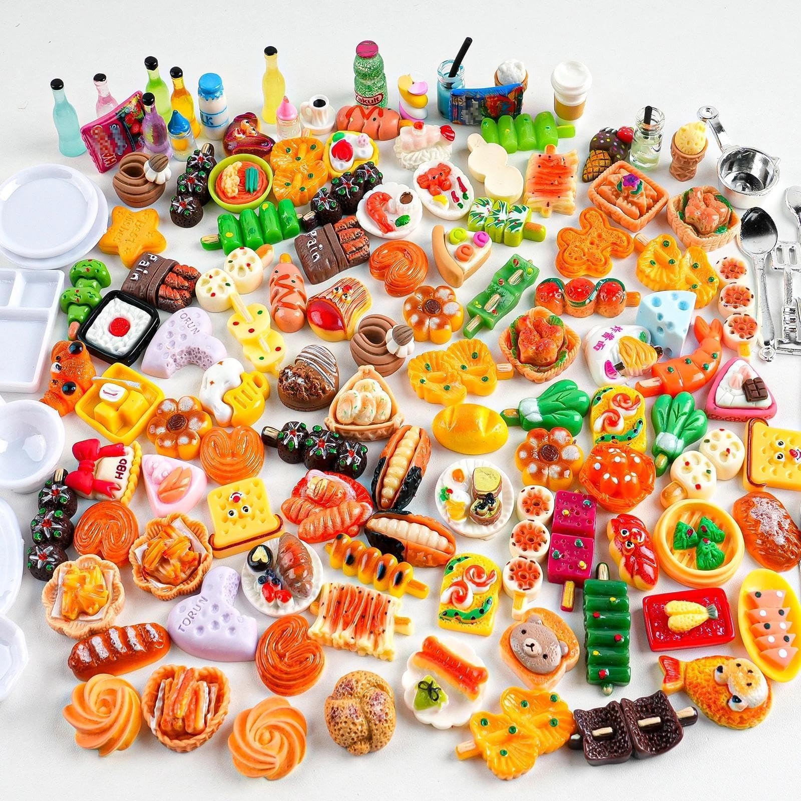 Diinokiy 150-Piece Miniature Food & Drinks Set – Resin Dollhouse Accessories for Pretend Play (1:12 Scale)
