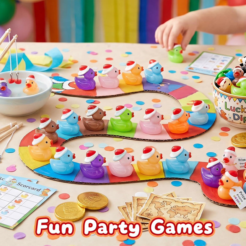 Diinokiy 160-Piece Glow-in-the-Dark Mini Resin Ducks with Santa Hats for Christmas Decor, Fairy Gardens, DIY Projects