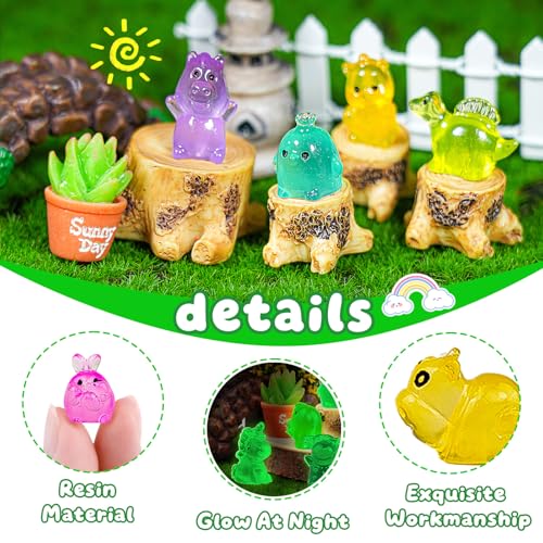 Diinokiy 200-Piece Luminous Mini Resin Animals Set – Glow-in-the-Dark Fairy Garden Decor