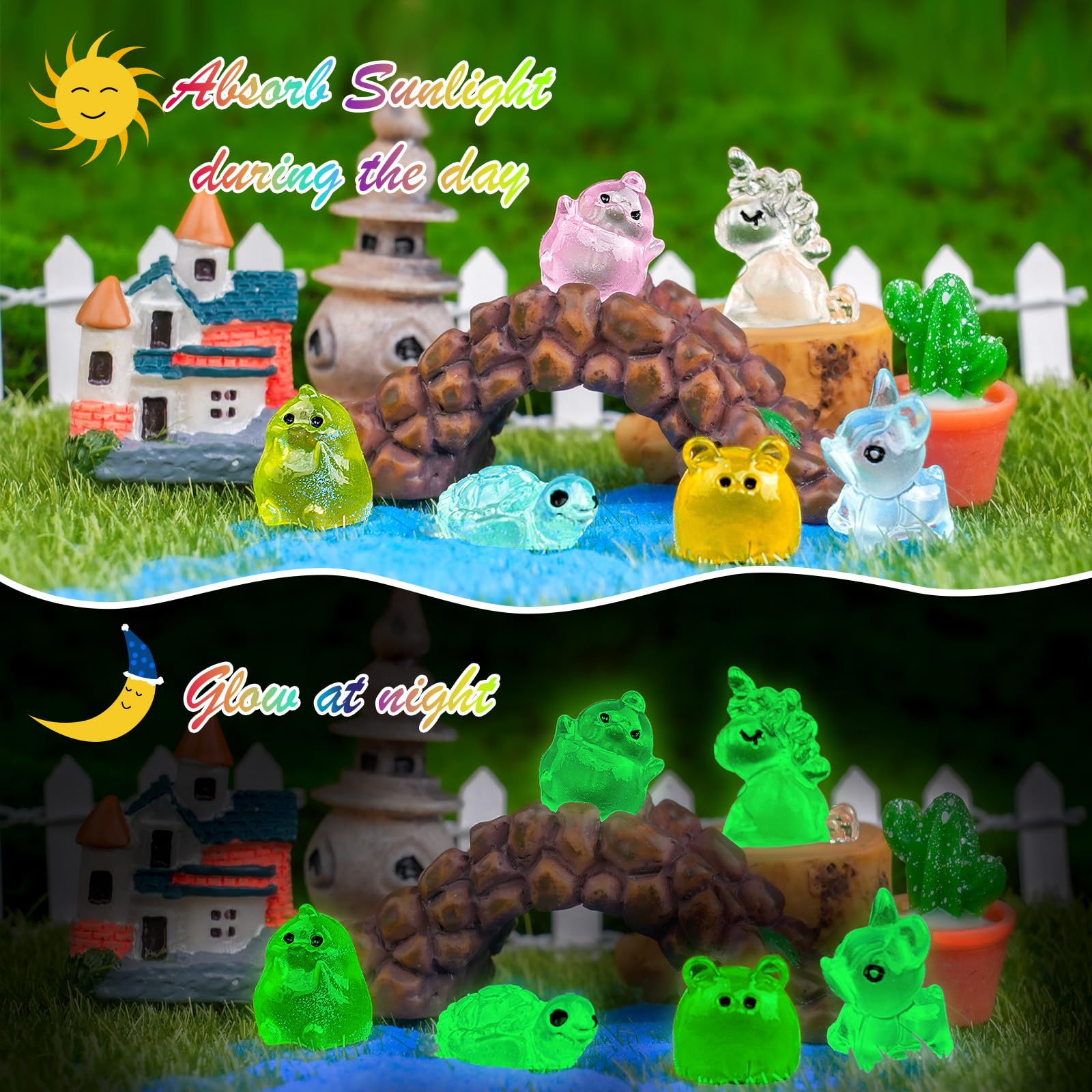 Diinokiy 200-Piece Luminous Mini Resin Animals Set – Glow-in-the-Dark Fairy Garden Decor