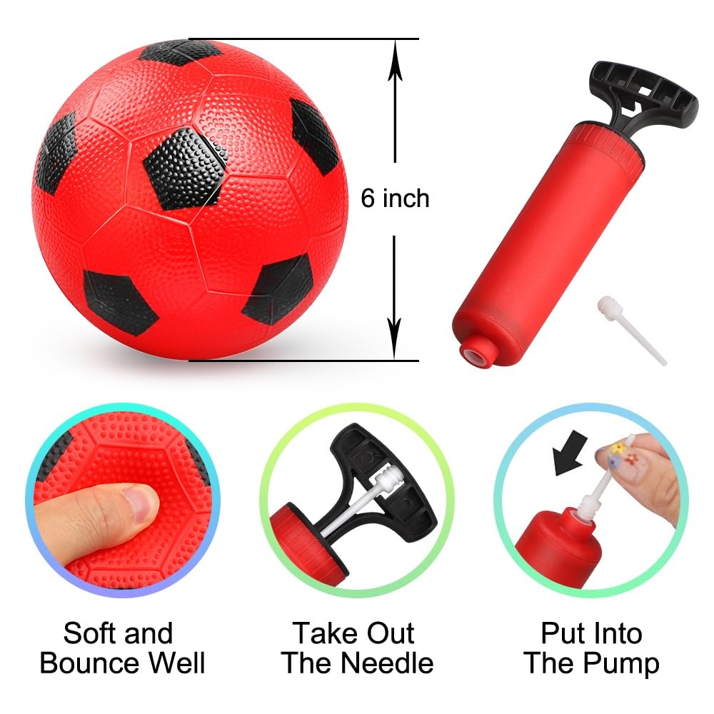 Dilabnba 6 Inch Mini Soccer Balls for Kids – Set of 6 Soft Rubber Inflatable Balls with Pump