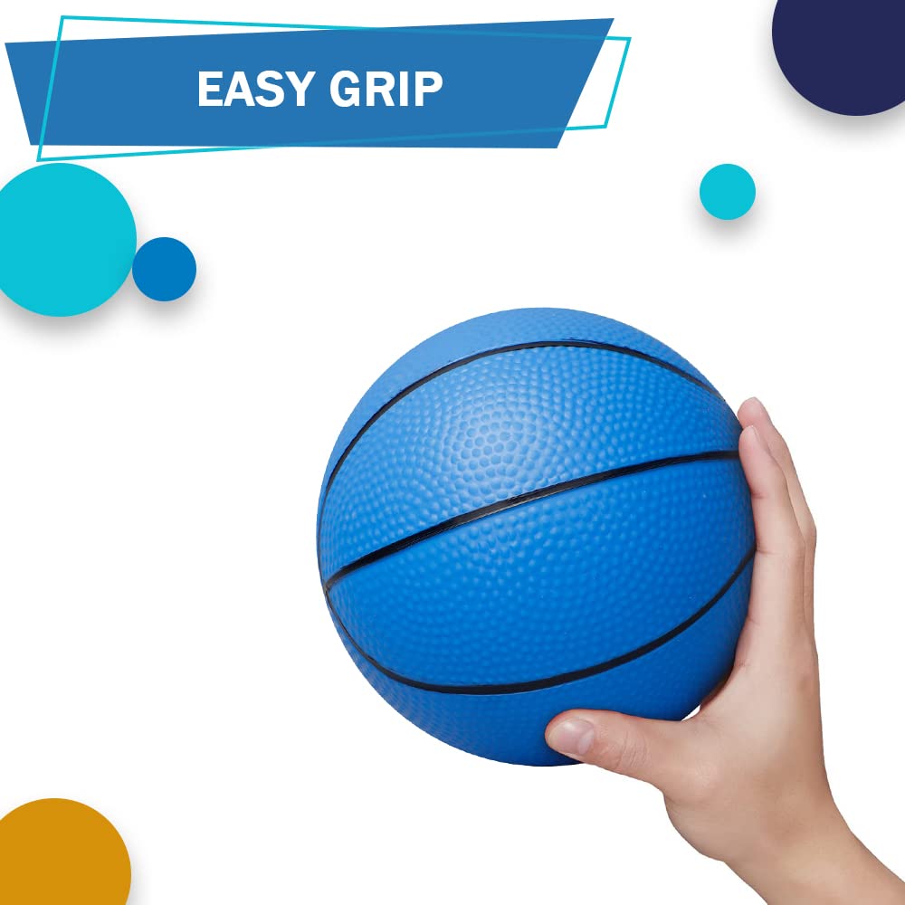 Dilabnba 8 Inch Mini Rubber Basketballs (4 Pack) - Soft Blue Balls for Kids Toddlers, Includes Pump and Pin