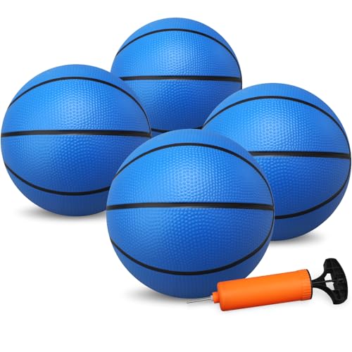 Dilabnba 8 Inch Mini Rubber Basketballs (4 Pack) - Soft Blue Balls for Kids Toddlers, Includes Pump and Pin