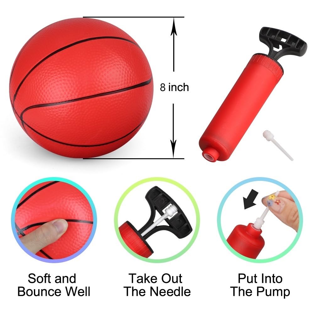 Dilabnba 8-Inch Mini Rubber Basketballs 4-Pack with Pump - Non-Toxic Bouncy Balls for Kids and Indoor/Outdoor Play
