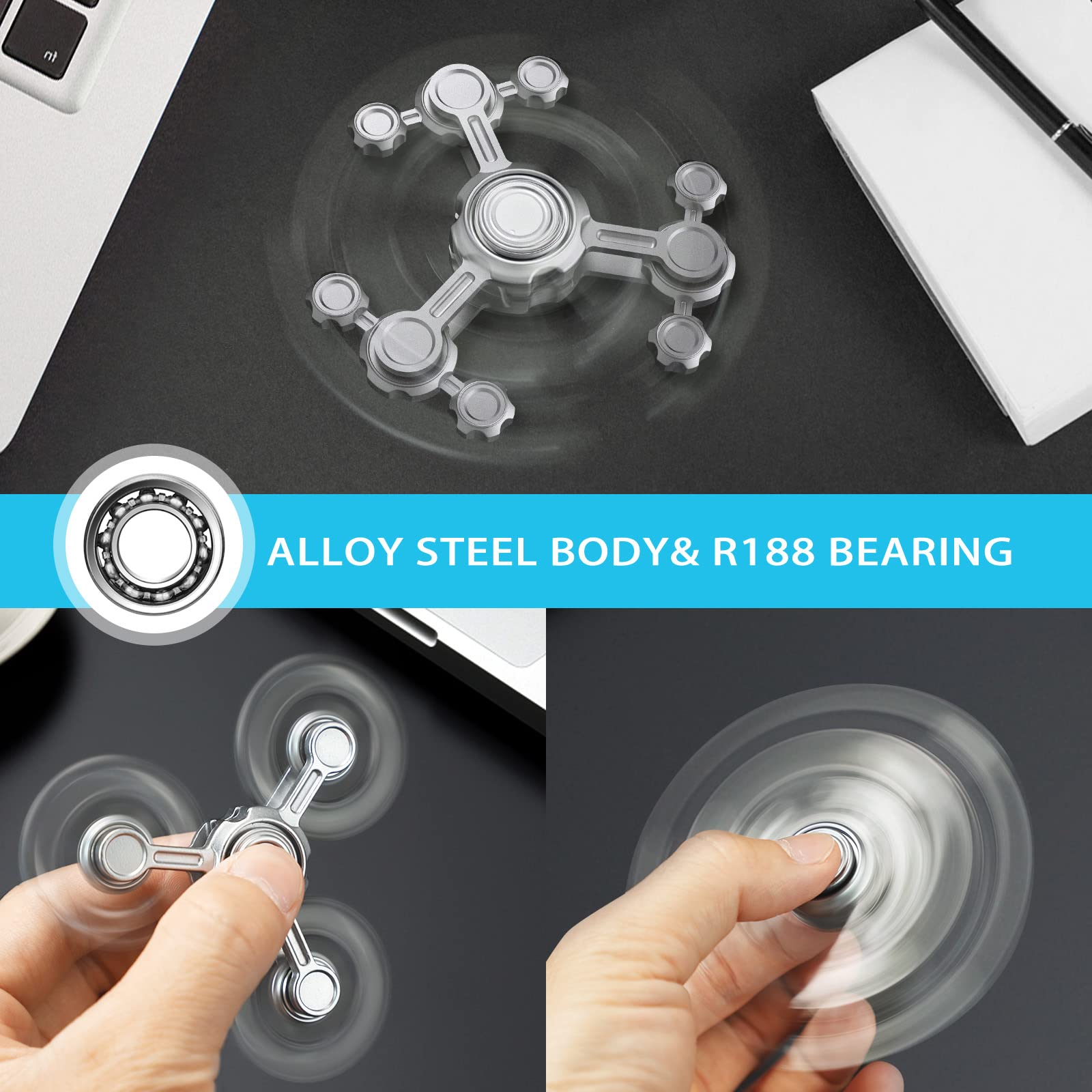 Dilabnba Infinity Gear Fidget Spinner – Metal Three-Arm Gyro for Stress Relief and Focus