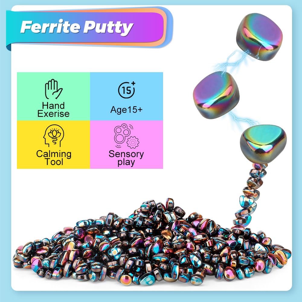 Dilabnba Magnetic Putty Fidget Toy – 300g Ferrite Putty with 2 Large Magnet Rocks – Rainbow Desk Toy for Adults