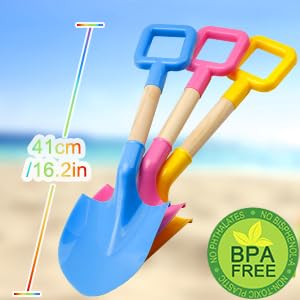 Dilabnda 16-Inch Kids Sand Shovels Set of 3 – Wood Handle Beach Spades for Sandbox, Garden, Snow