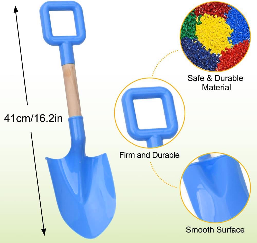 Dilabnda 16-Inch Kids Sand Shovels Set of 3 – Wood Handle Beach Spades for Sandbox, Garden, Snow
