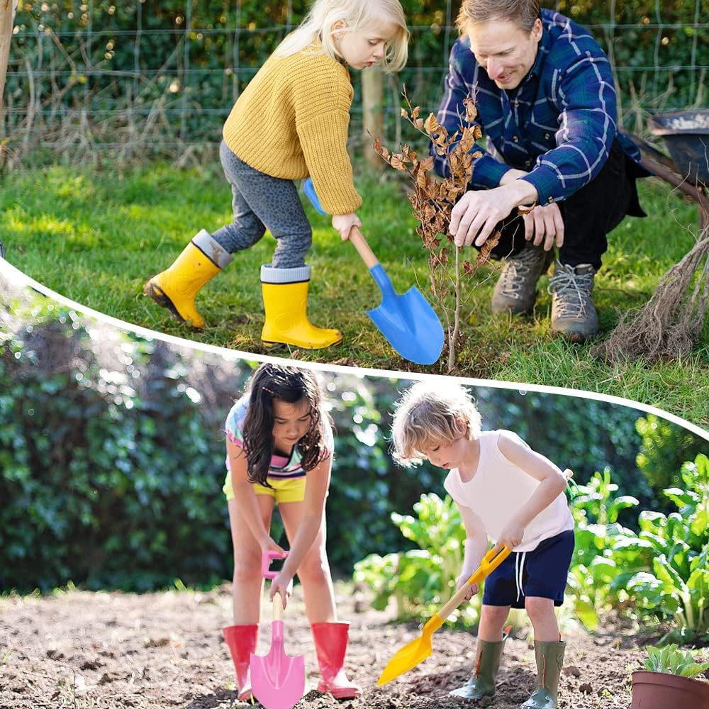Dilabnda 16-Inch Kids Sand Shovels Set of 3 – Wood Handle Beach Spades for Sandbox, Garden, Snow