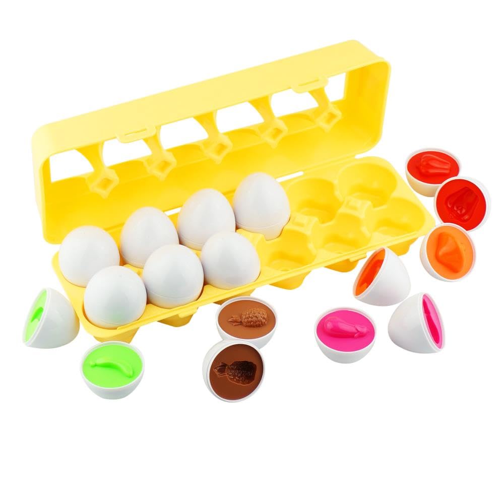 Dimple 12-Piece Vegetable Egg Matching Toy – Educational Shape & Color Sorting with Holder for Toddlers Ages 1-3