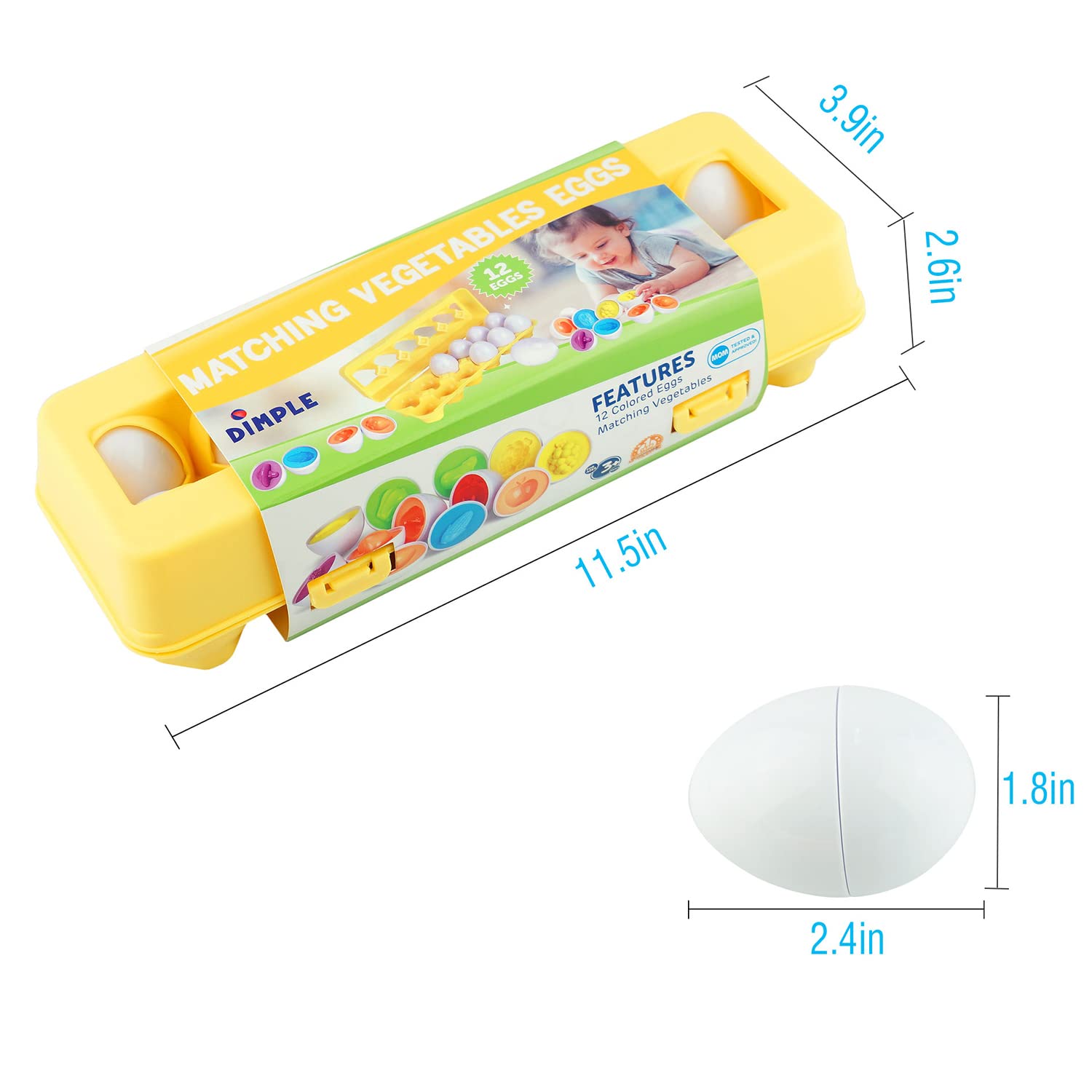 Dimple 12-Piece Vegetable Egg Matching Toy – Educational Shape & Color Sorting with Holder for Toddlers Ages 1-3
