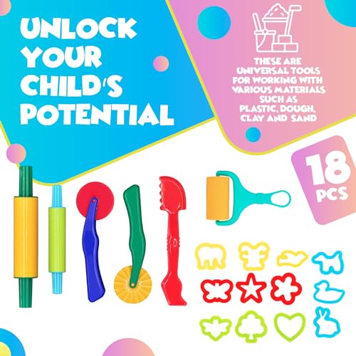 DIMROM 18-Piece Clay and Play Dough Tools Set - 6 Tools and 12 Shape Cutters for Creative Play