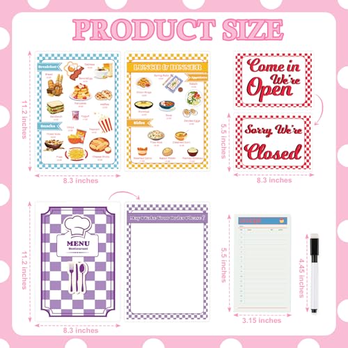 Diner Restaurant Play Set: 2 Double-Sided Menus, Open/Closed Sign, 60-Page Receipt Book, Erasable Pen