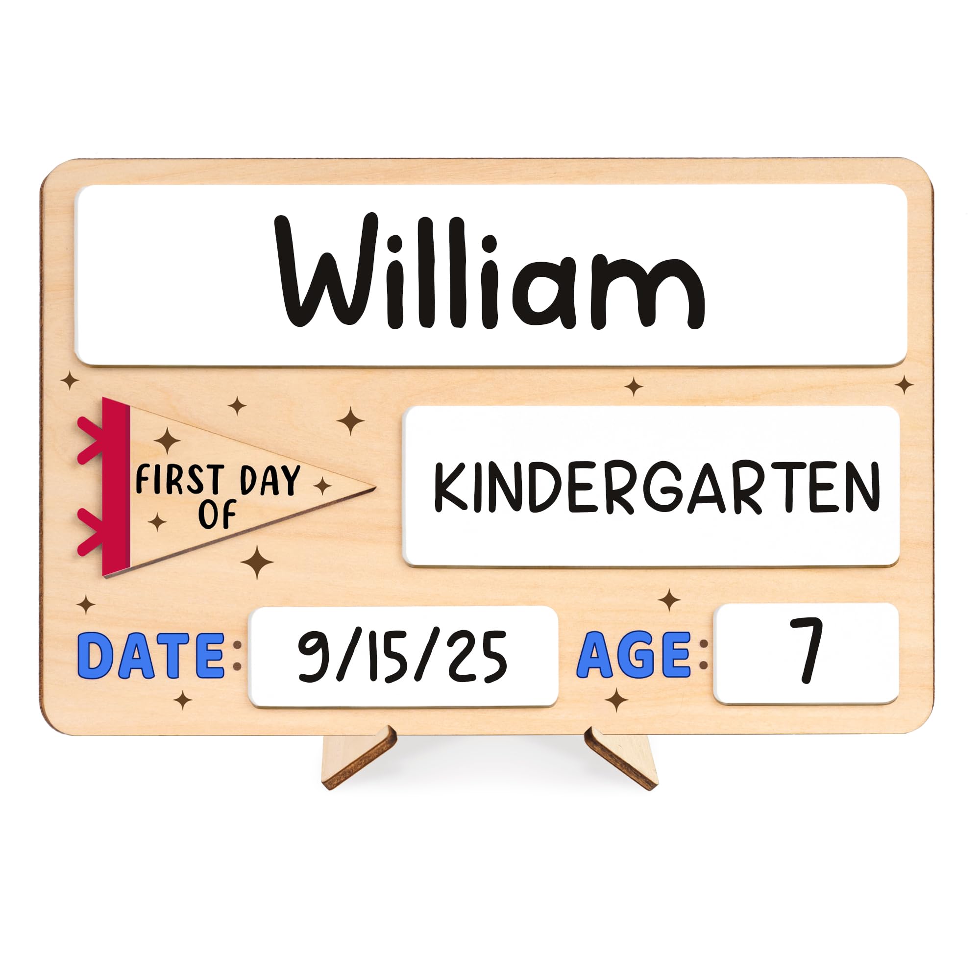 DINIZON First Day of School Sign 10x6.5 in - Reusable Wooden Chalkboard for Preschool Pre-K Kindergarten - Includes Marker, Easy to Clean Blue Board