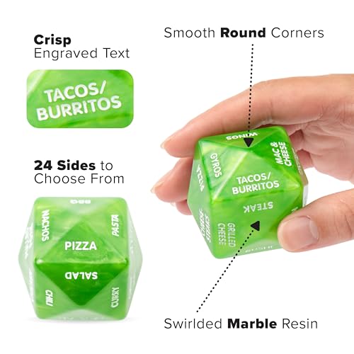 Dinner Dice – Green 2-Inch Meal Decision Dice for Couples with 24 Dining Options