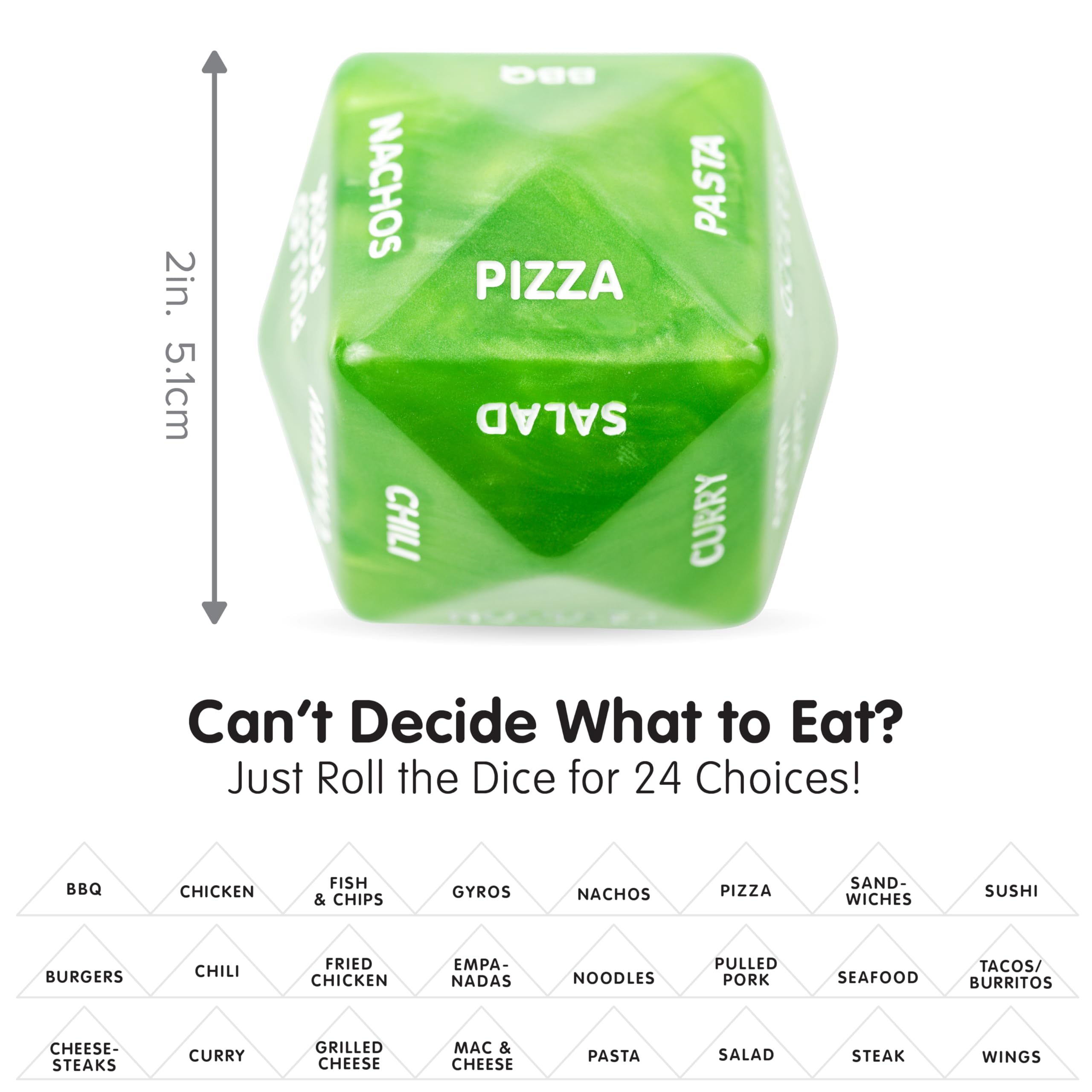 Dinner Dice – Green 2-Inch Meal Decision Dice for Couples with 24 Dining Options