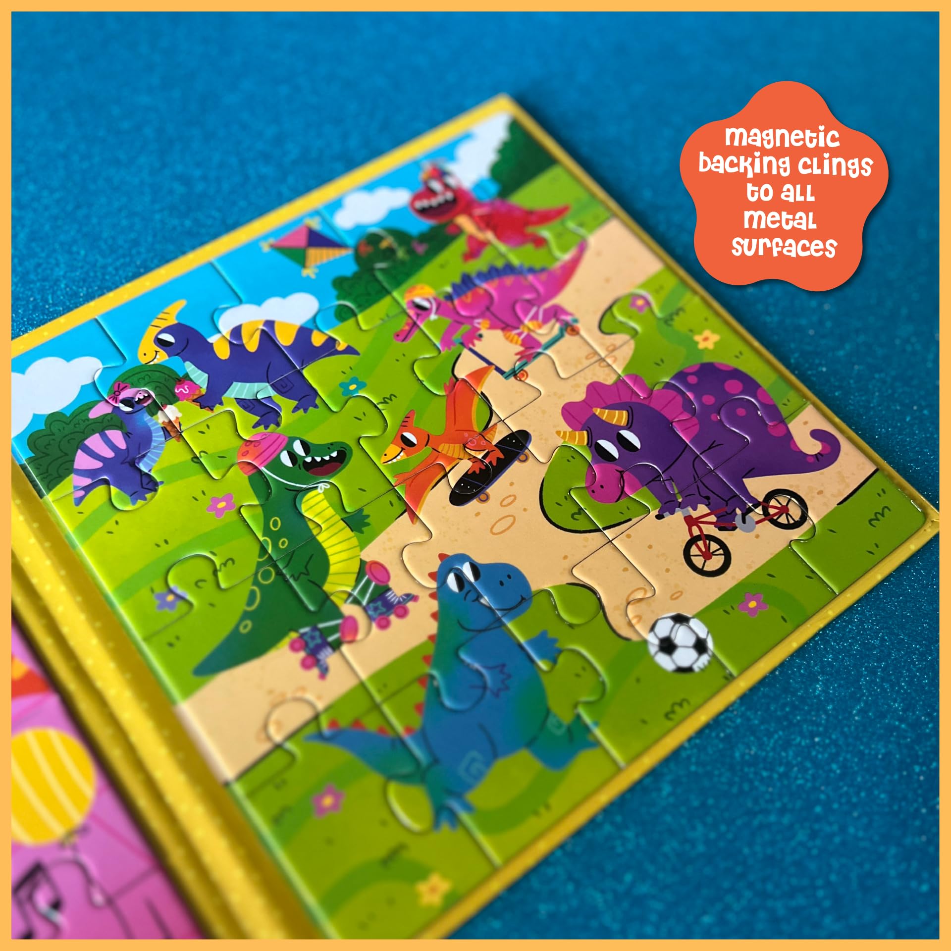 DINO MINI Magnetic Puzzle Set for Toddlers 3-5 - 3 x 20 Piece Dinosaurs Puzzles, Tri-Fold Travel Activity