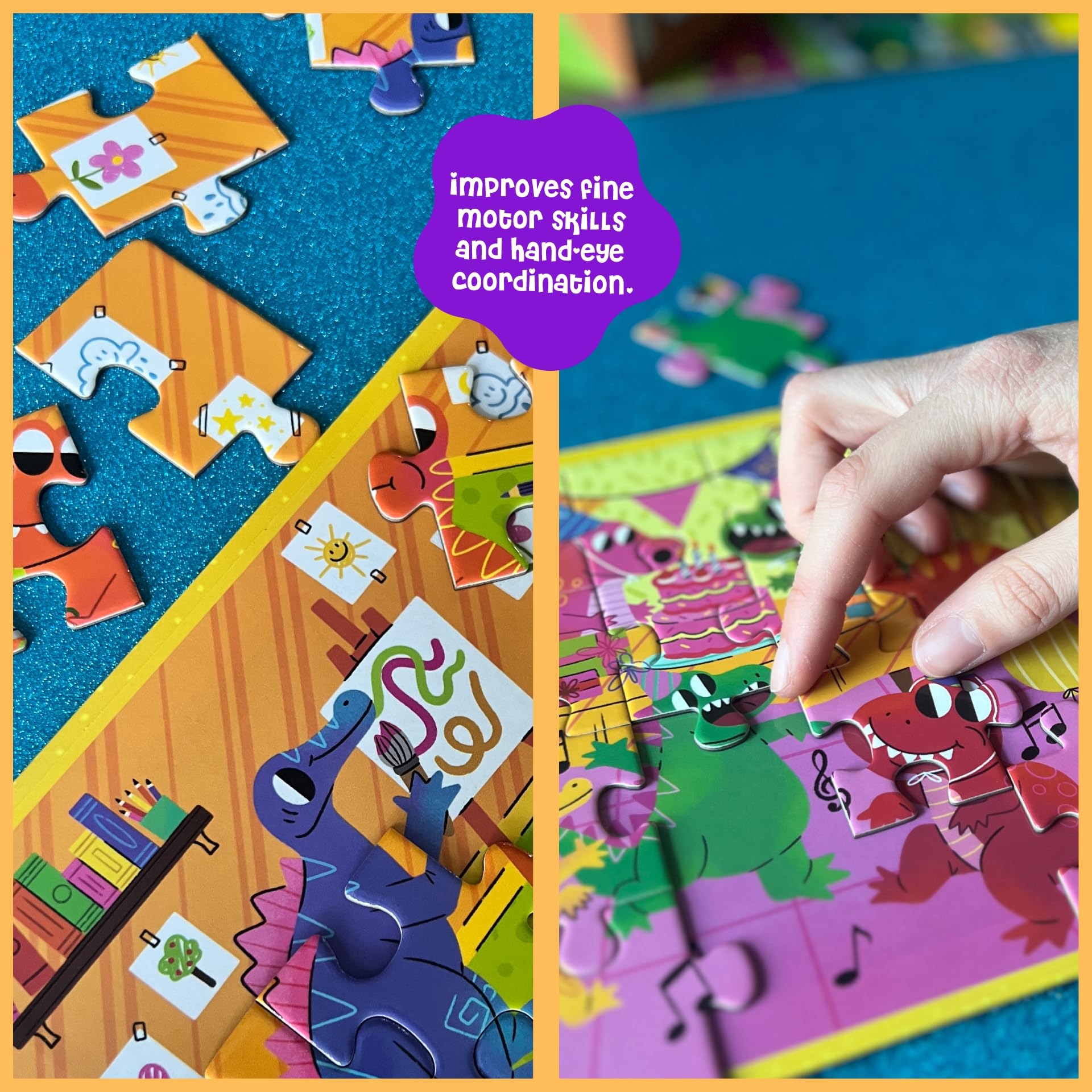 DINO MINI Magnetic Puzzle Set for Toddlers 3-5 - 3 x 20 Piece Dinosaurs Puzzles, Tri-Fold Travel Activity