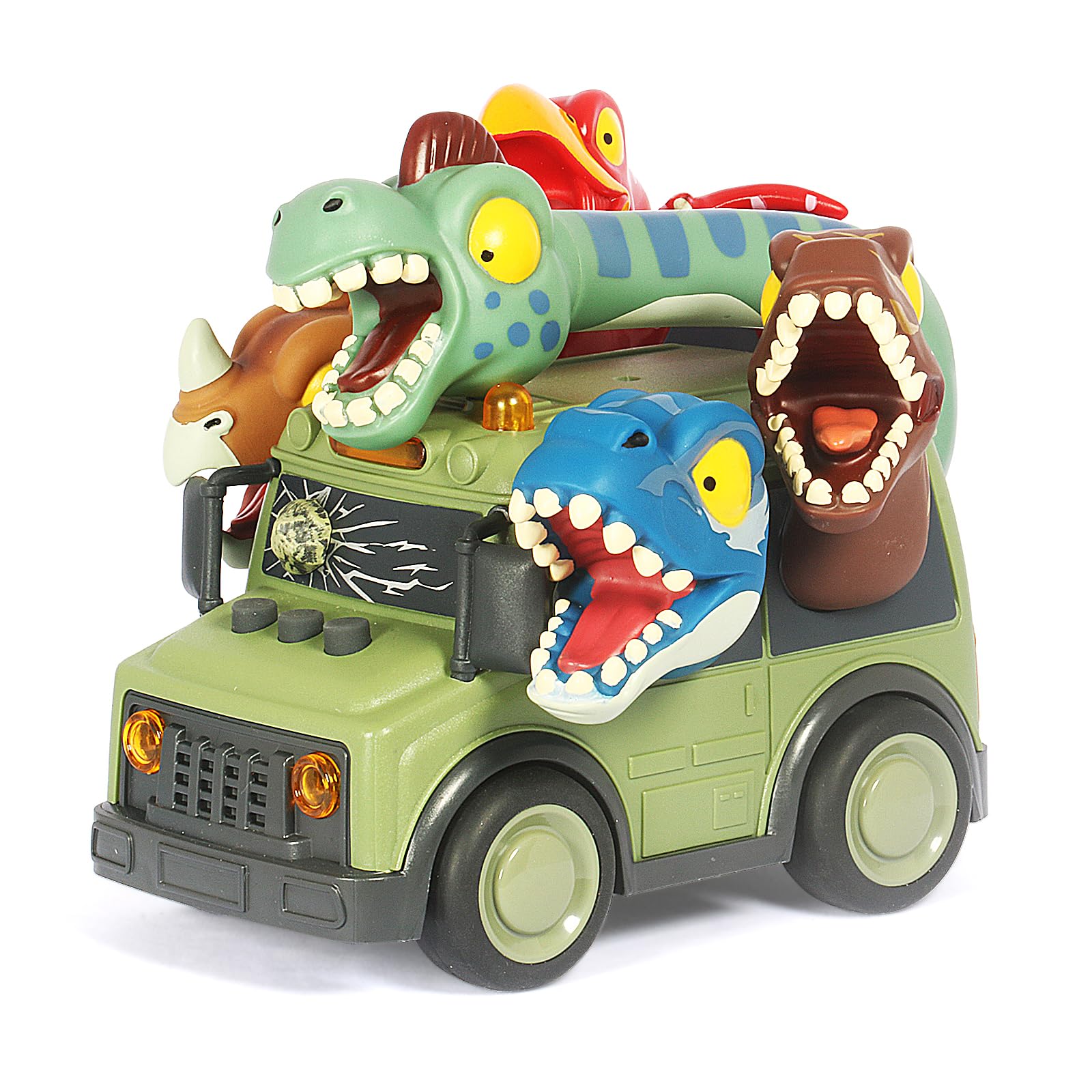 DINOBROS Dinosaur School Bus Toy with Lights and Sounds - Friction Powered with 5 Dino Figures for Kids Ages 3+
