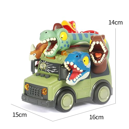 DINOBROS Dinosaur School Bus Toy with Lights and Sounds - Friction Powered with 5 Dino Figures for Kids Ages 3+