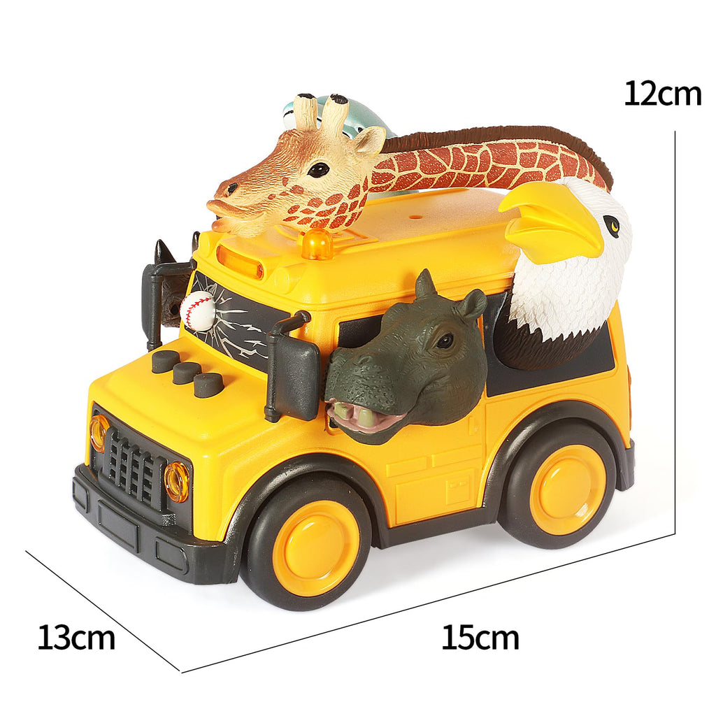 DINOBROS Yellow School Bus Toy with Light and Sound – Friction Powered Animal Bus for Kids Ages 3+