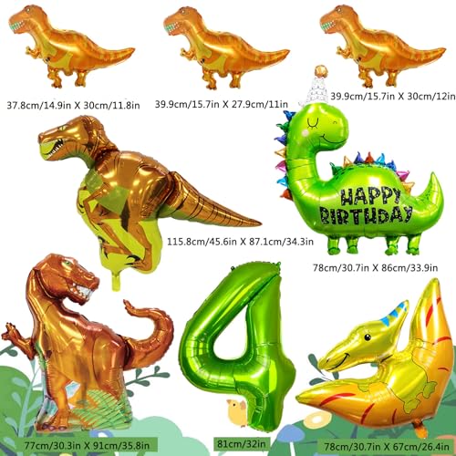 Dinosaur Birthday Decoration Set for Age 4 – Foil & Latex Balloons, Banner, Cake Topper