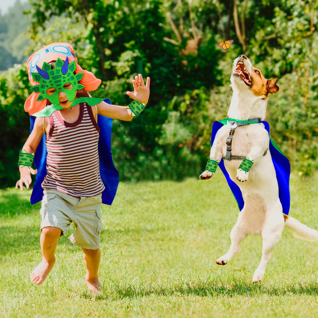 Dinosaur Costume for Kids - Dragon Cape Mask Set with 3D Spikes, Soft Lining, Ages 3-9