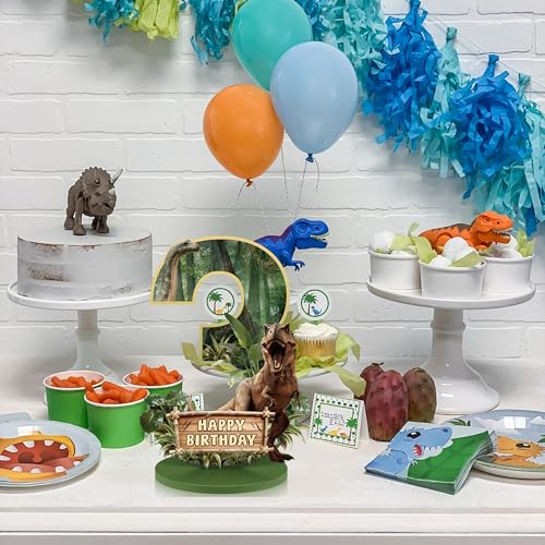 Dinosaur Table Decorations for 3rd Birthday – Wooden Number 3 Sign Centerpiece with Base